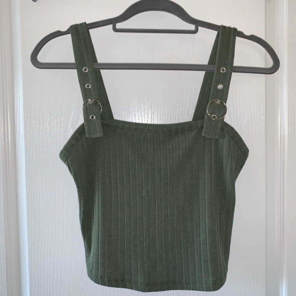 Hollister Green Ribbed & Buckle Belt Crop Top